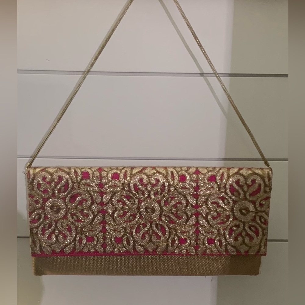 Gorgeous Elegant Gold and Pink Embroidered Clutch